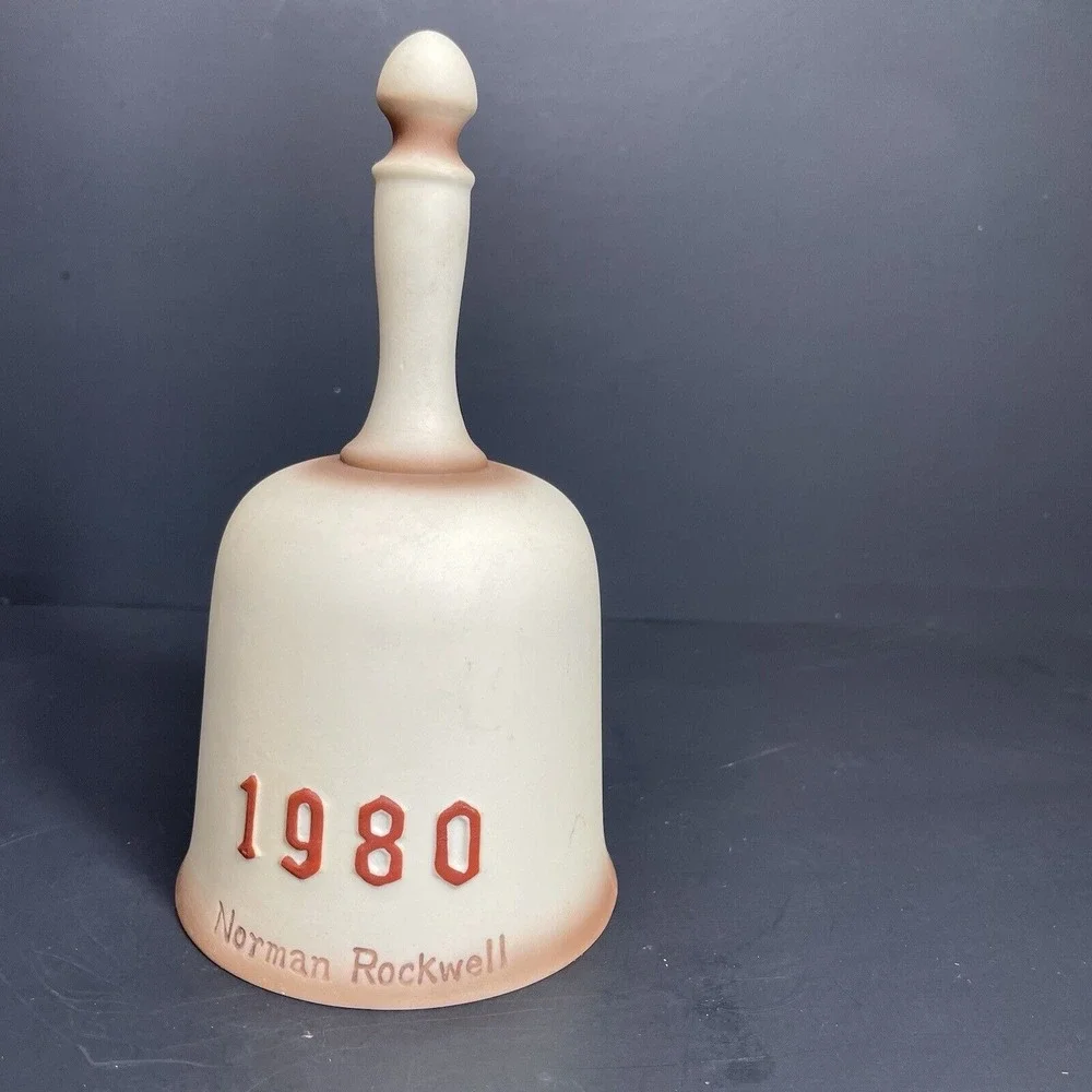 1980 Norman‎ Rockwell Porcelain Hand Bell Dave Grossman Design Boys Leapfrog Dog